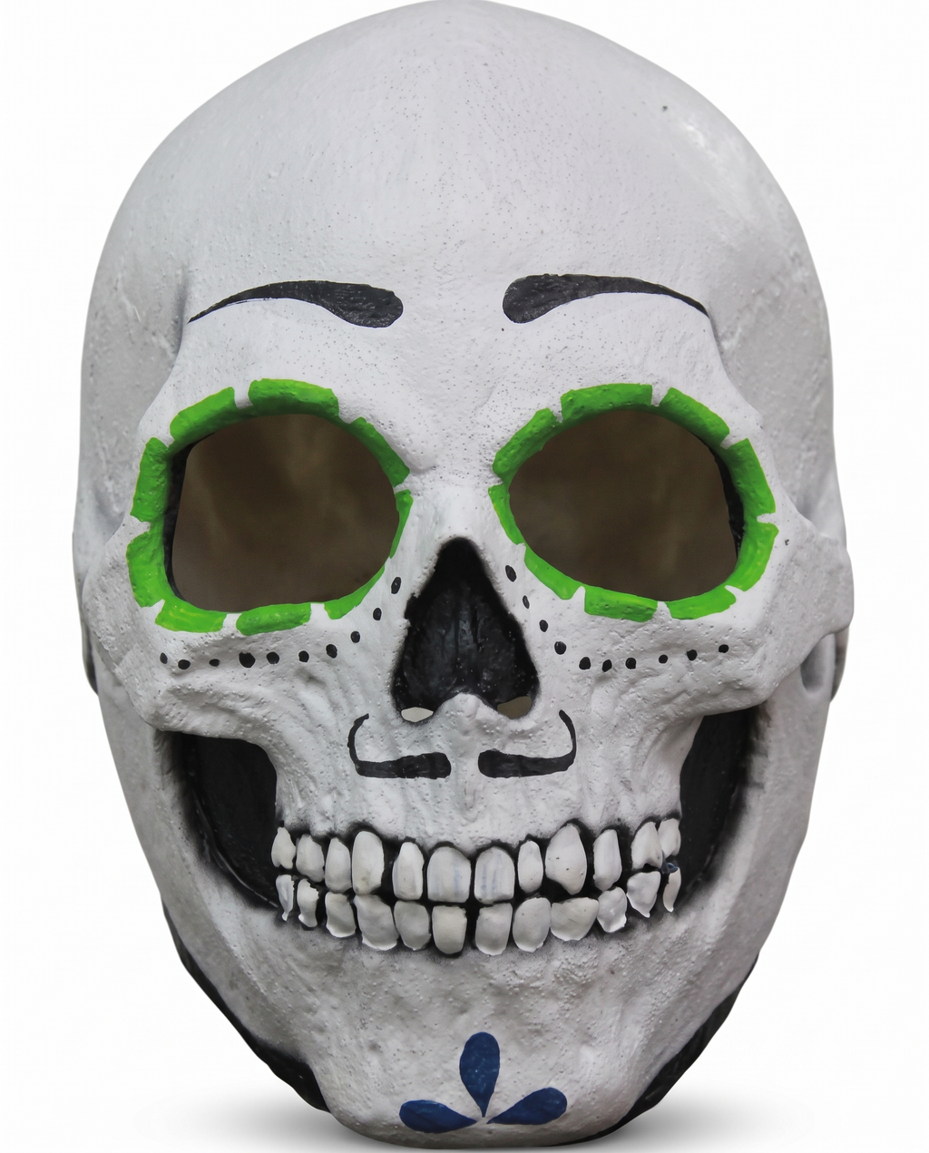 Green Day of the Dead skull latex mask on white background