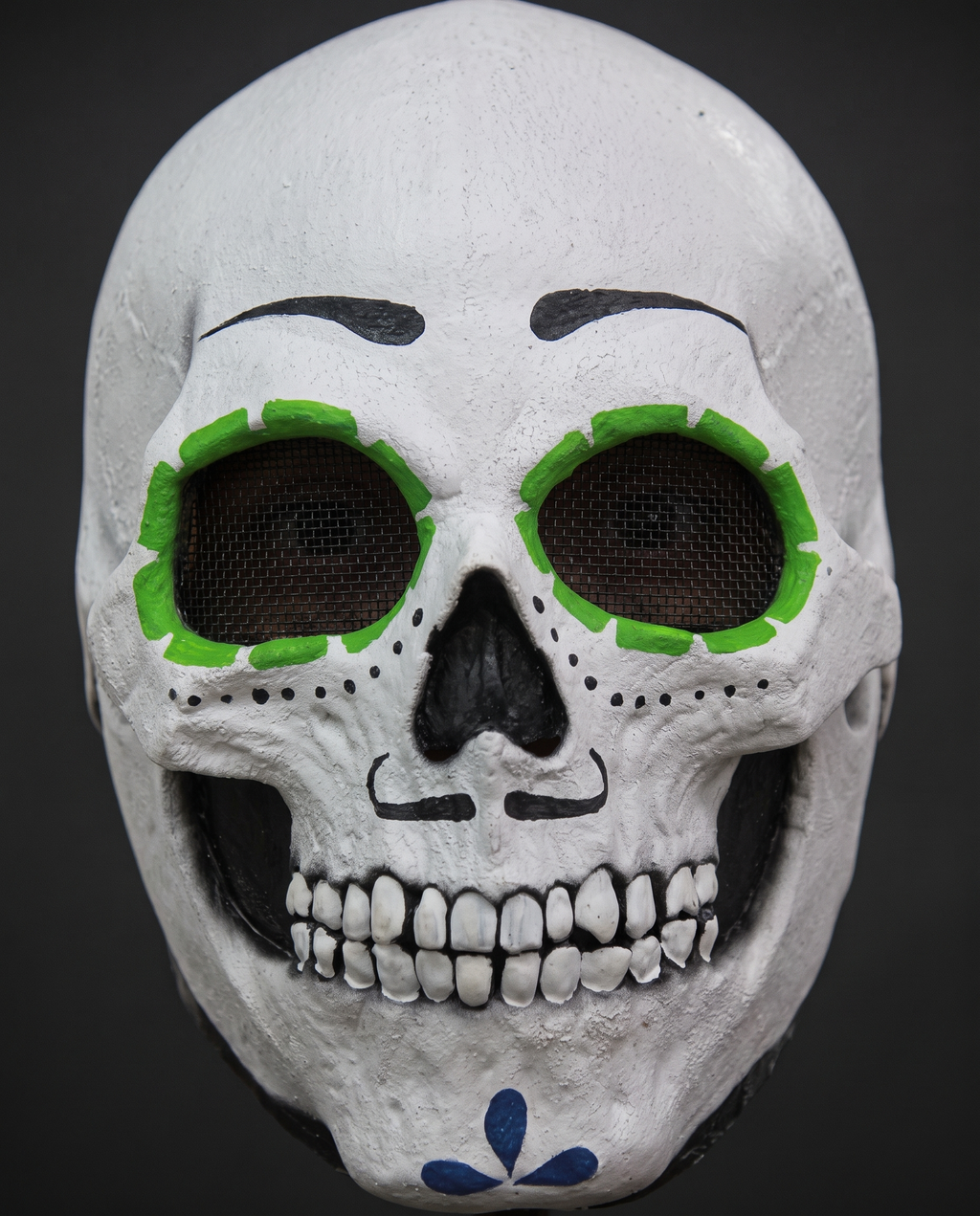 Detail of green and black skull mask patterns
