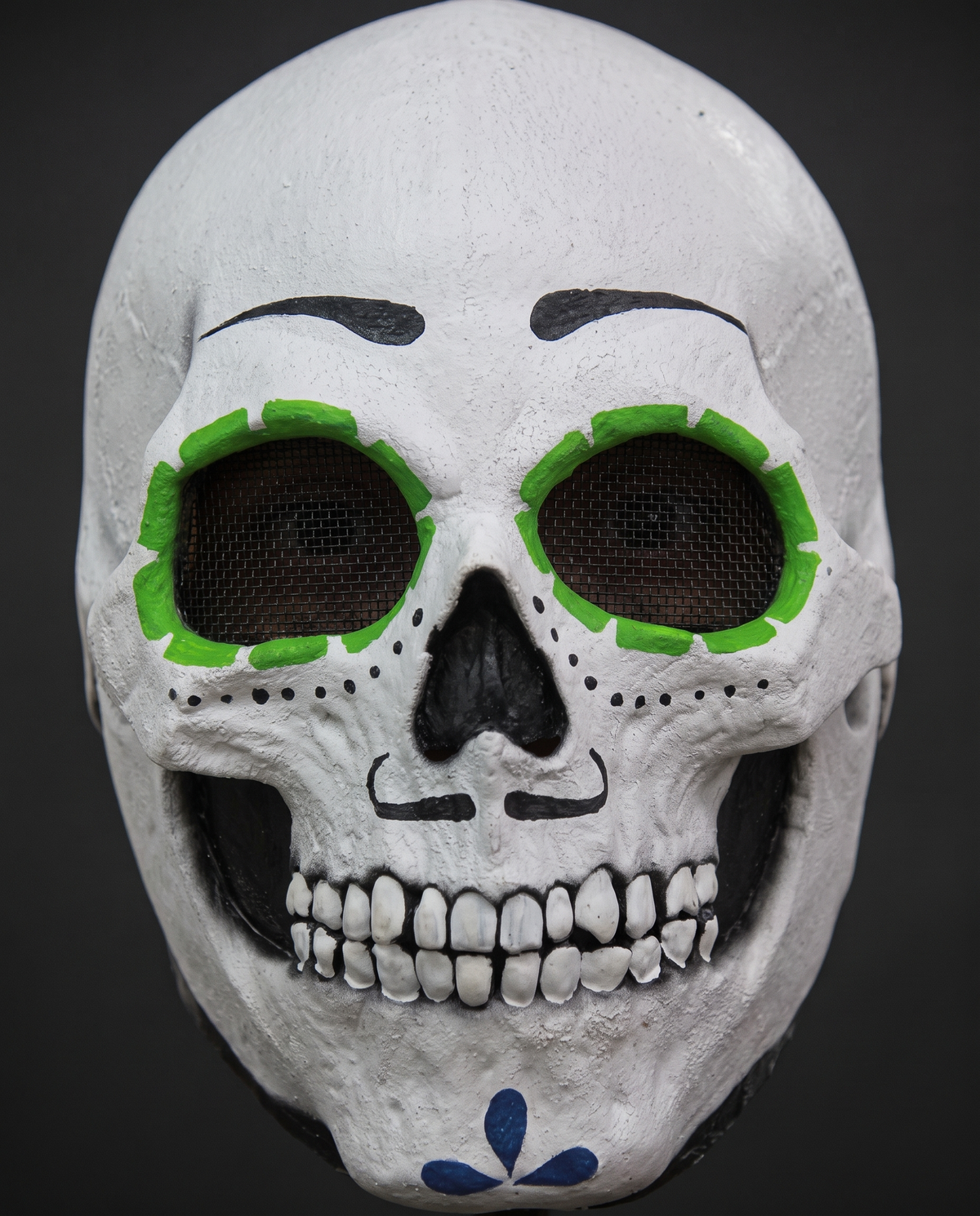 Detail of green and black skull mask patterns