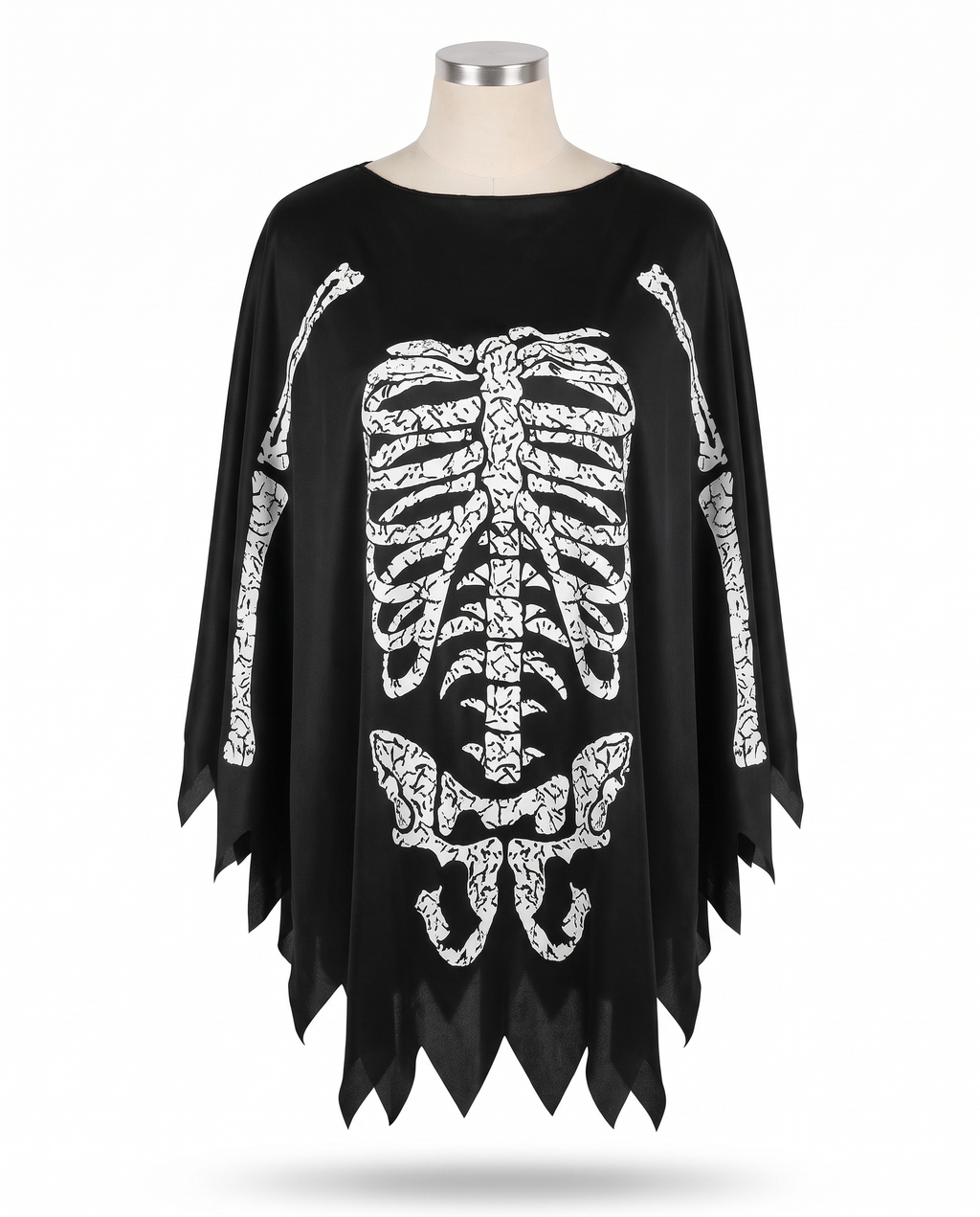 Skeleton print poncho on white background