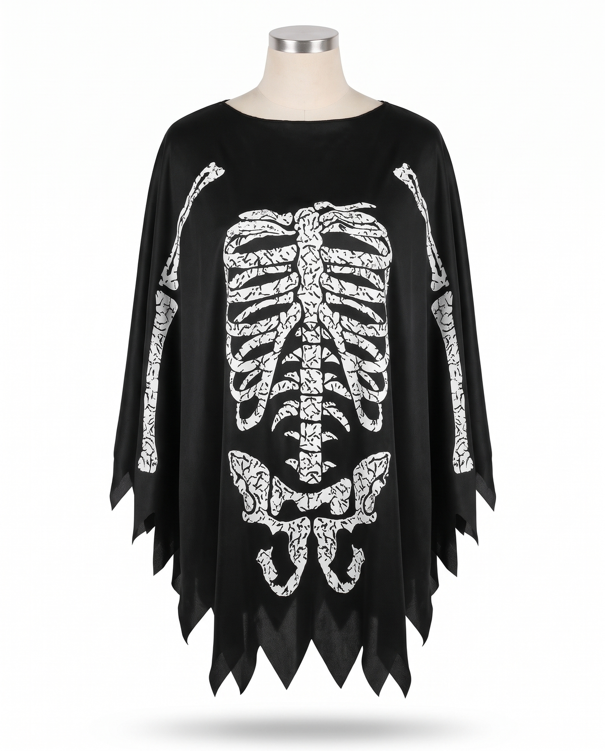 Skeleton print poncho on white background