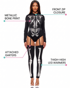 Feature callouts for skeleton bodysuit costume