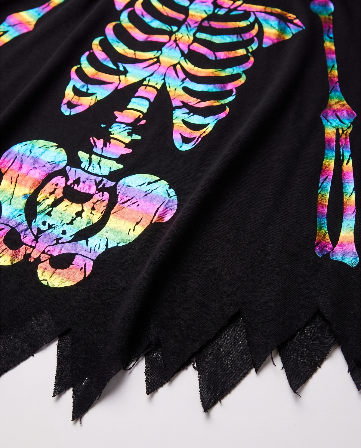 Detail of metallic rainbow foil skeleton print