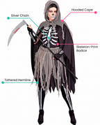 Feature callouts for grim reaper costume