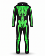 Green skeleton hooded jumpsuit on white background