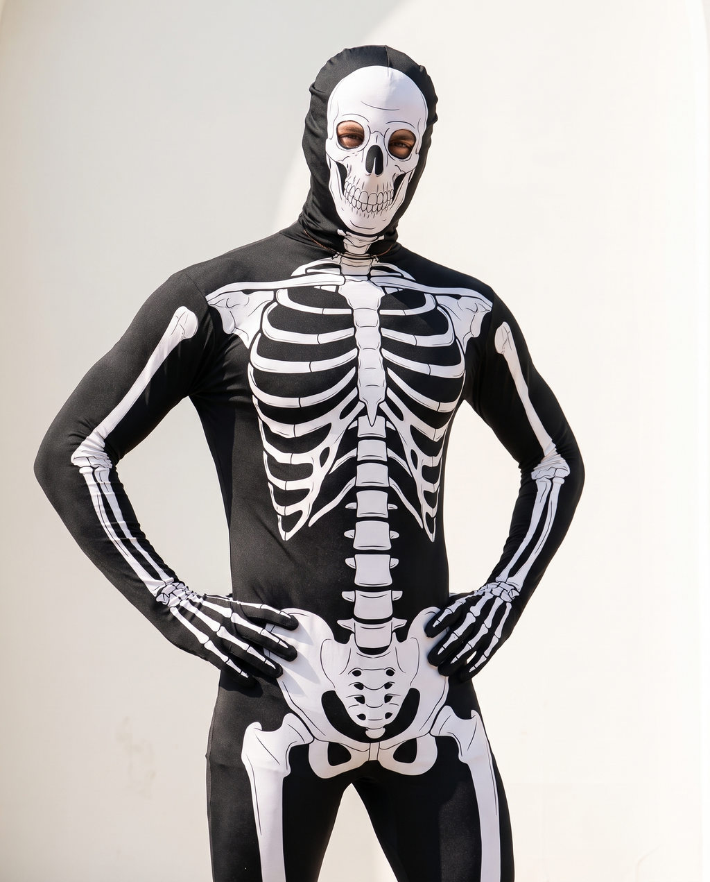 Man wearing classic skeleton hooded jumpsuit