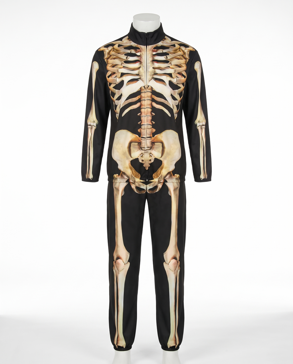 Realistic skeleton costume on white background