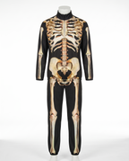 Realistic skeleton costume on white background