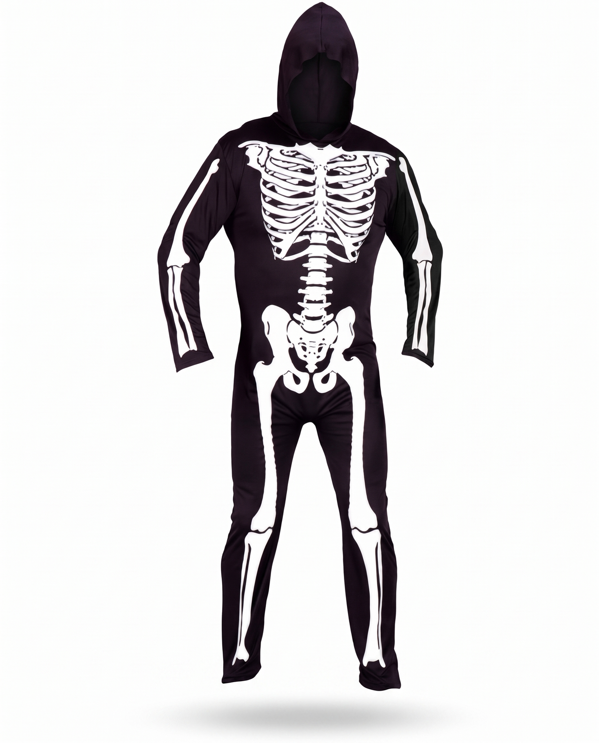 Skeleton hooded jumpsuit on white background