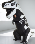 Person wearing giant inflatable skeleton T-rex costume