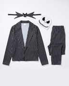What's included flat lay of pinstripe suit pieces