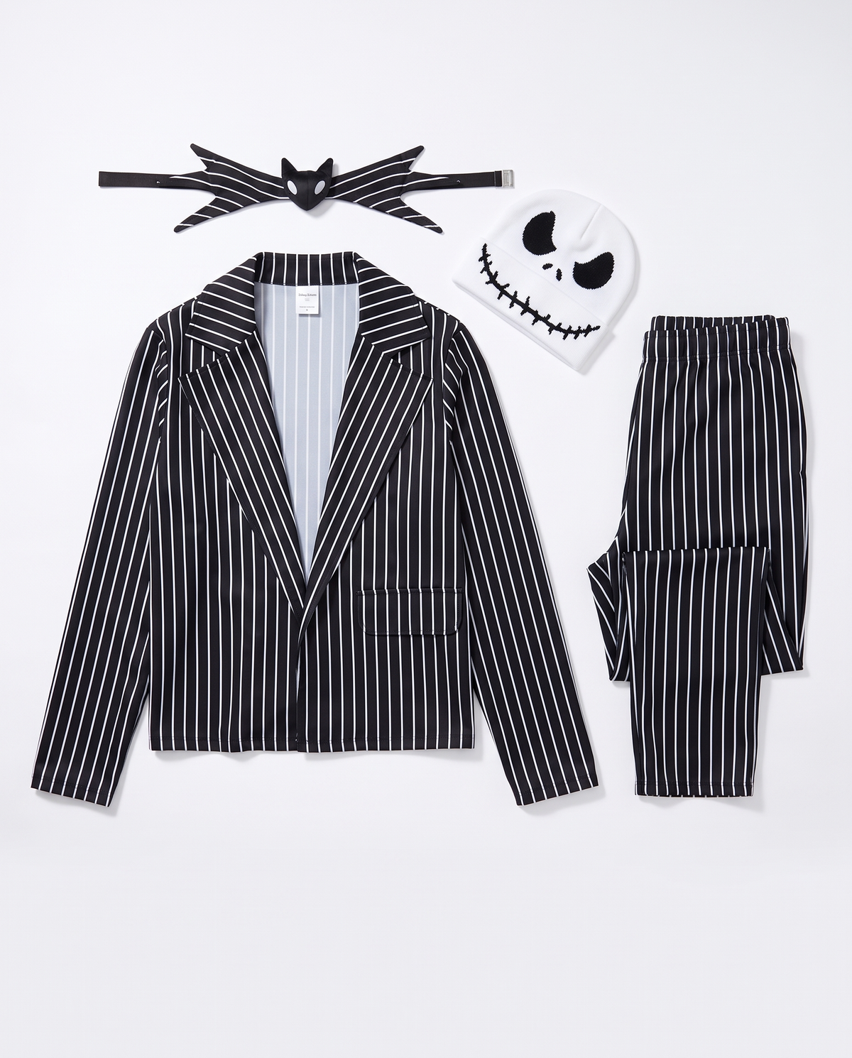 What's included flat lay of pinstripe suit pieces