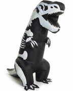 Inflatable skeleton T-rex costume on white background