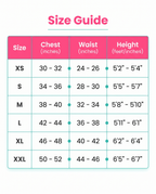 Size guide XS to XXL