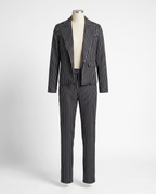 Pinstripe suit jacket and pants on white background