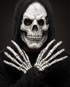 Detail of skull mask and skeleton gloves