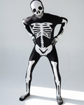 Person wearing glow skeleton morphsuit