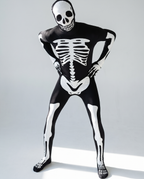 Person wearing glow skeleton morphsuit
