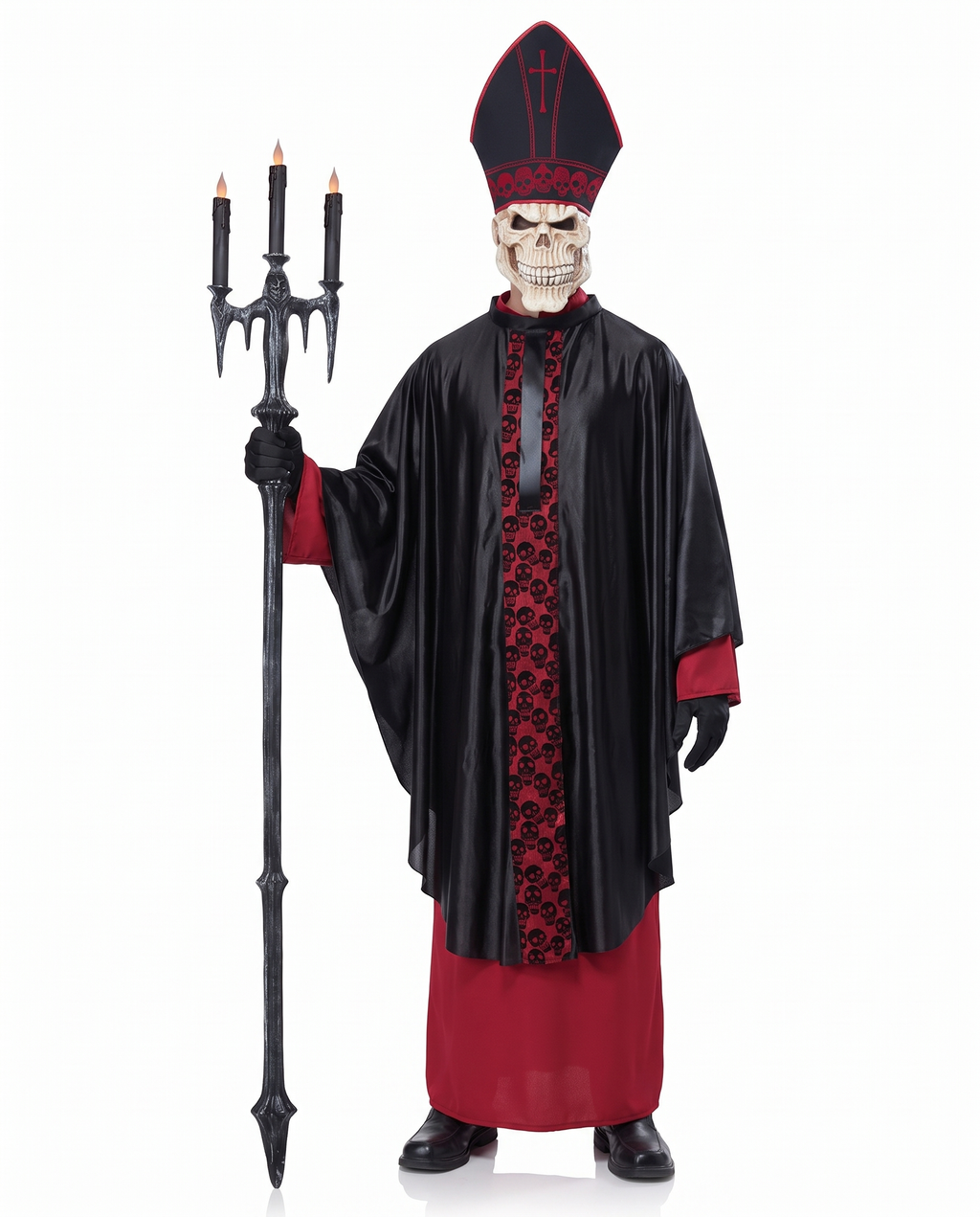 Skeleton cardinal robe costume on white background