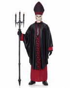 Skeleton cardinal robe costume on white background