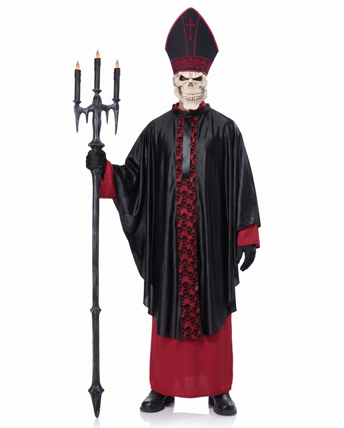 Skeleton cardinal robe costume on white background