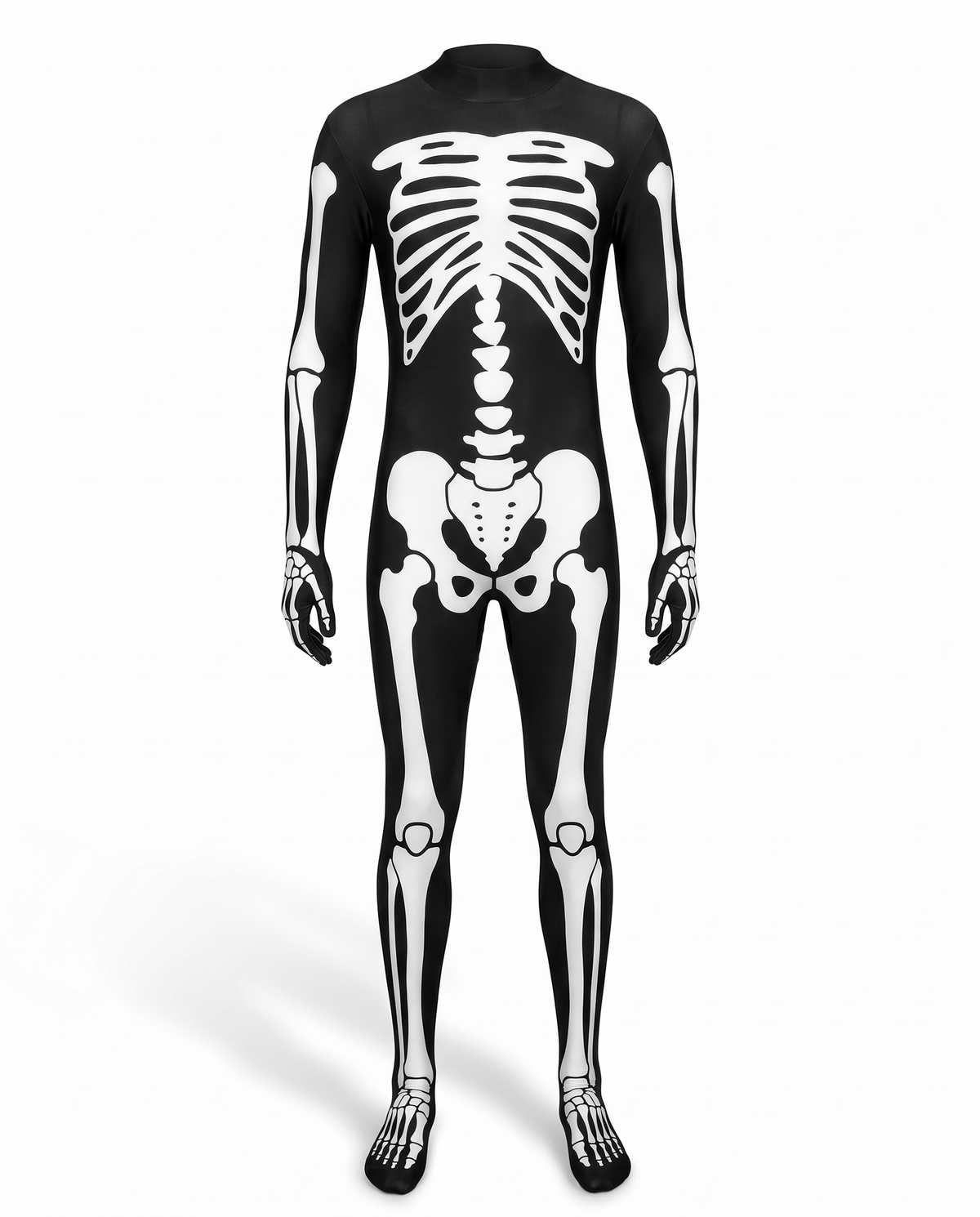 Skeleton morphsuit on white background