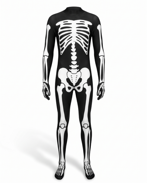 Skeleton morphsuit on white background