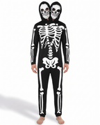 Two-headed skeleton costume on white background