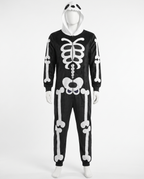 Skull hood skeleton onesie on white background