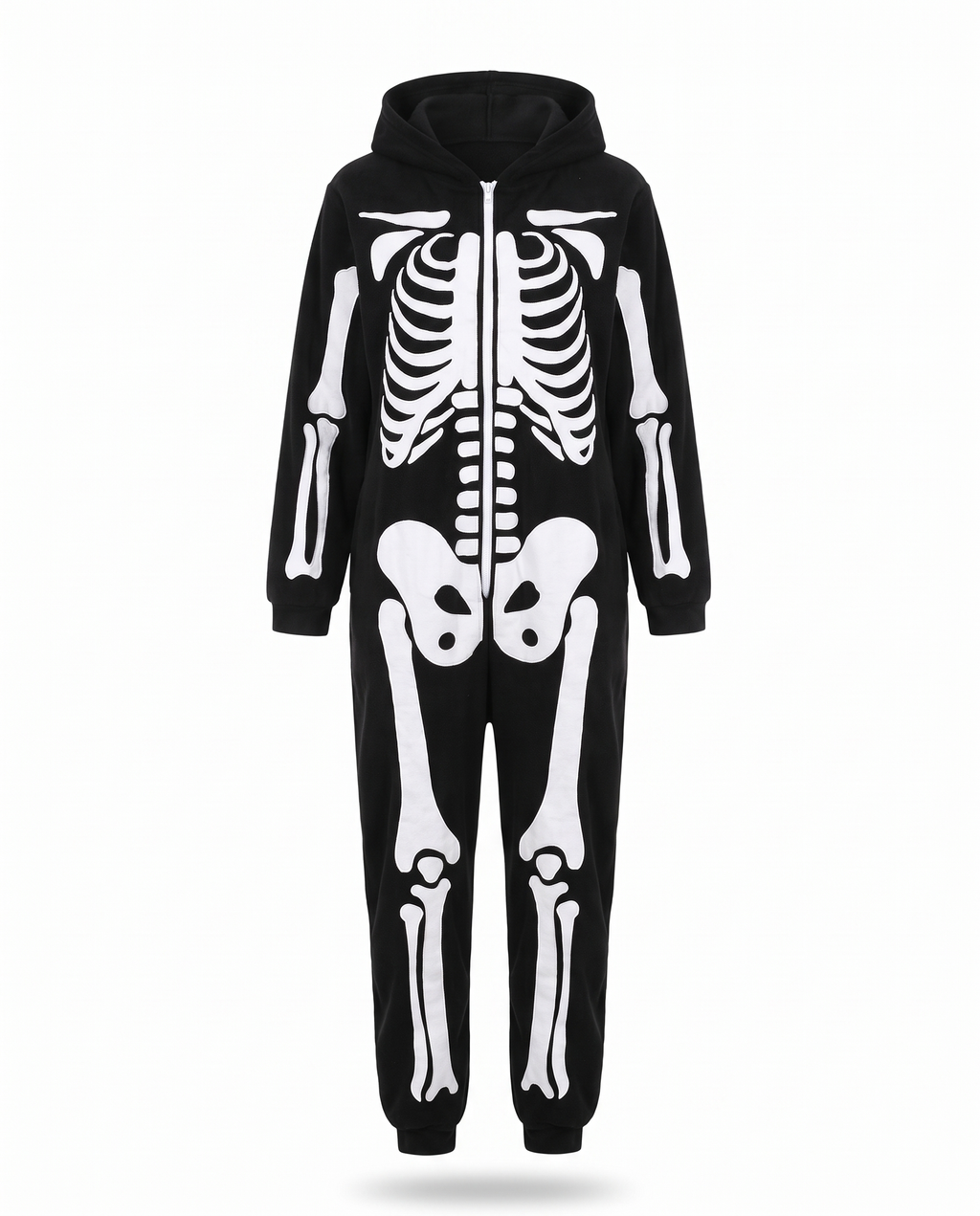 Plush skeleton onesie on white background