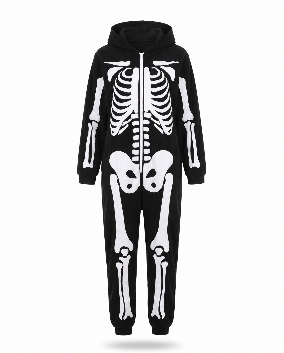 Plush skeleton onesie on white background