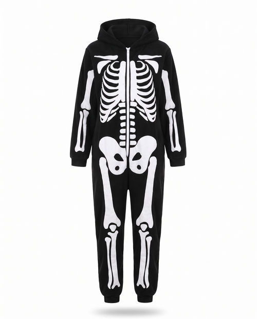 Plush skeleton onesie on white background