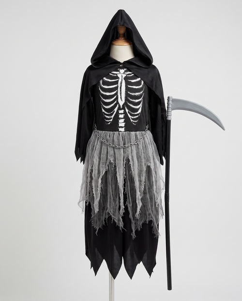 Girls grim reaper dress costume on child mannequin