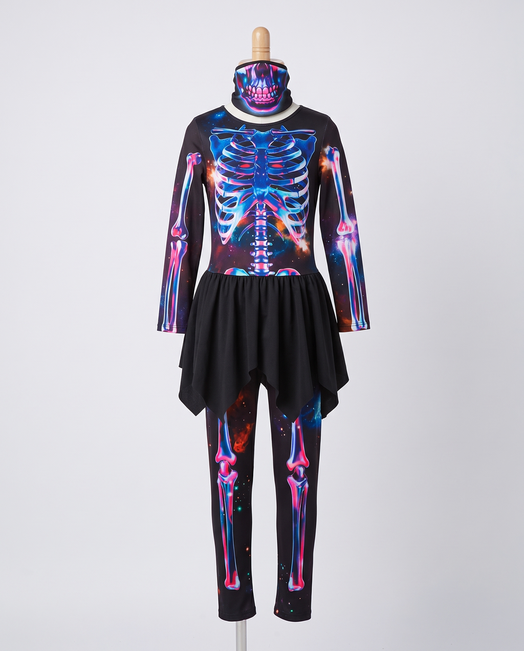 Girls neon skeleton costume on child mannequin