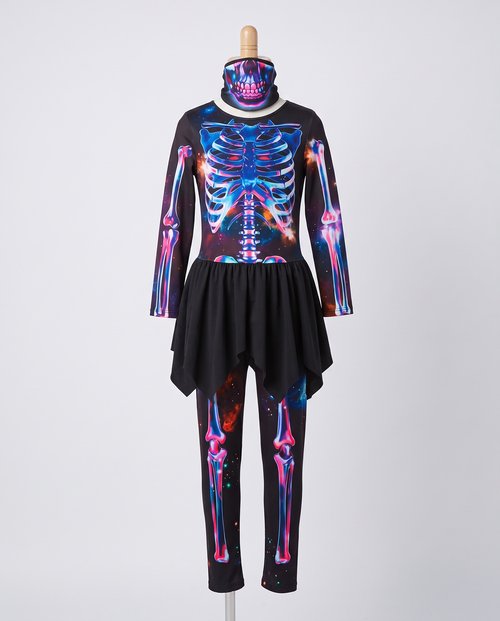 Girls neon skeleton costume on child mannequin