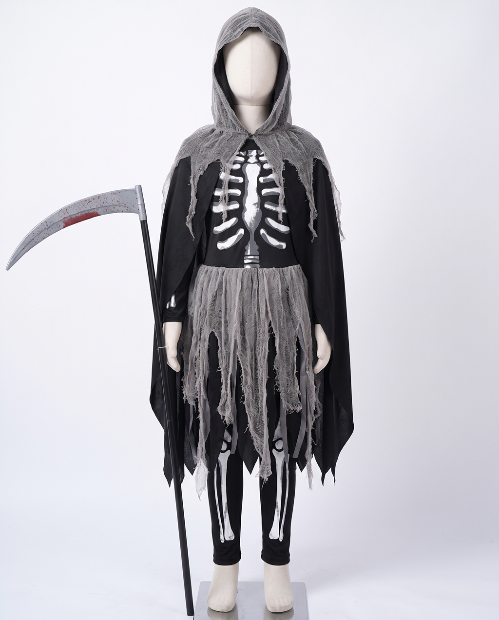 Girls grim reaper costume on white background