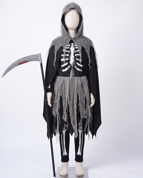 Girls grim reaper costume on white background