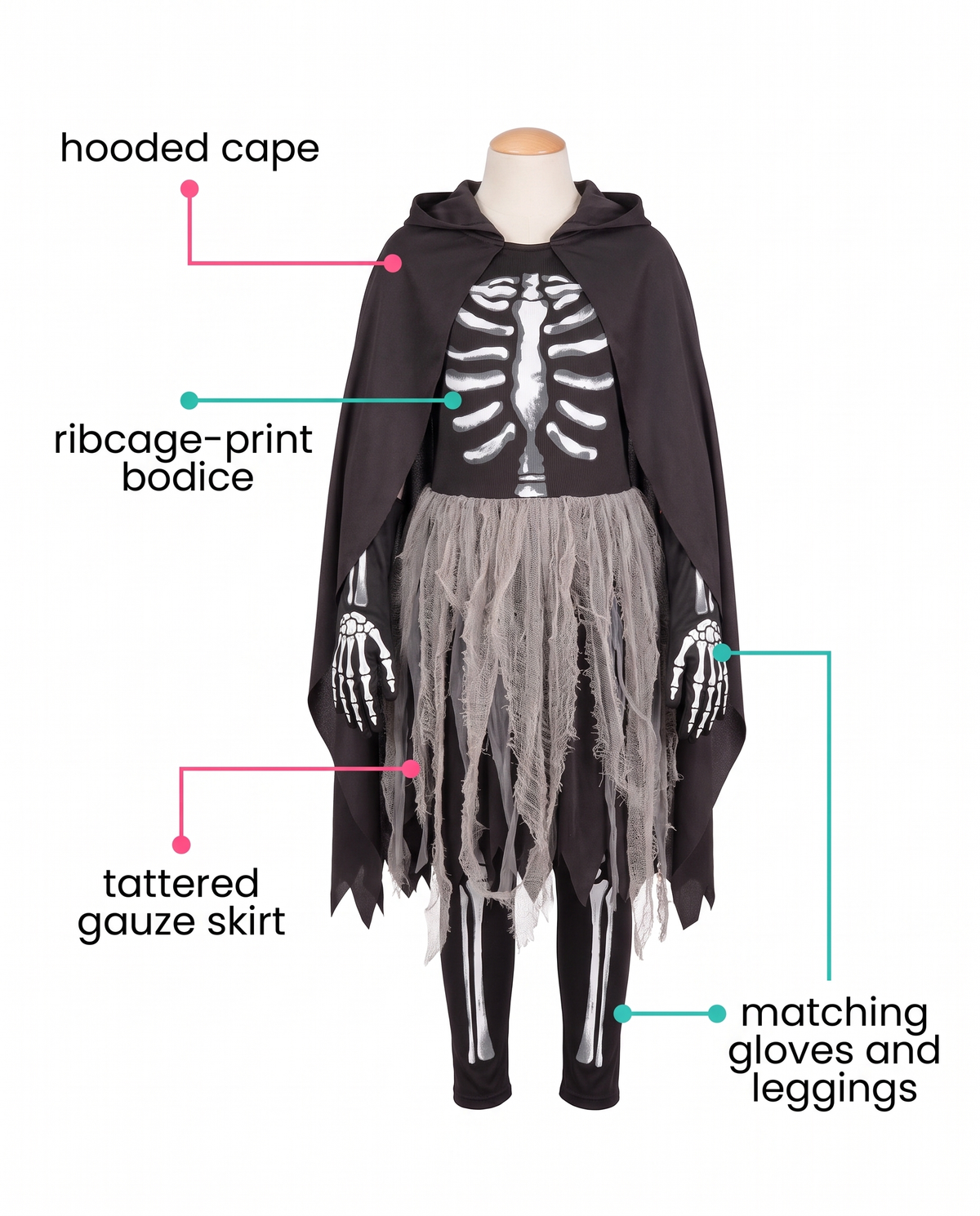 Feature callouts for girls grim reaper costume