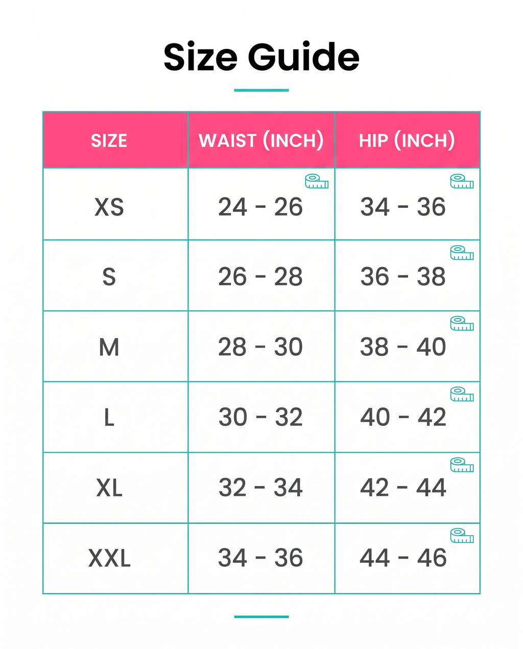 Size guide XS to XXL