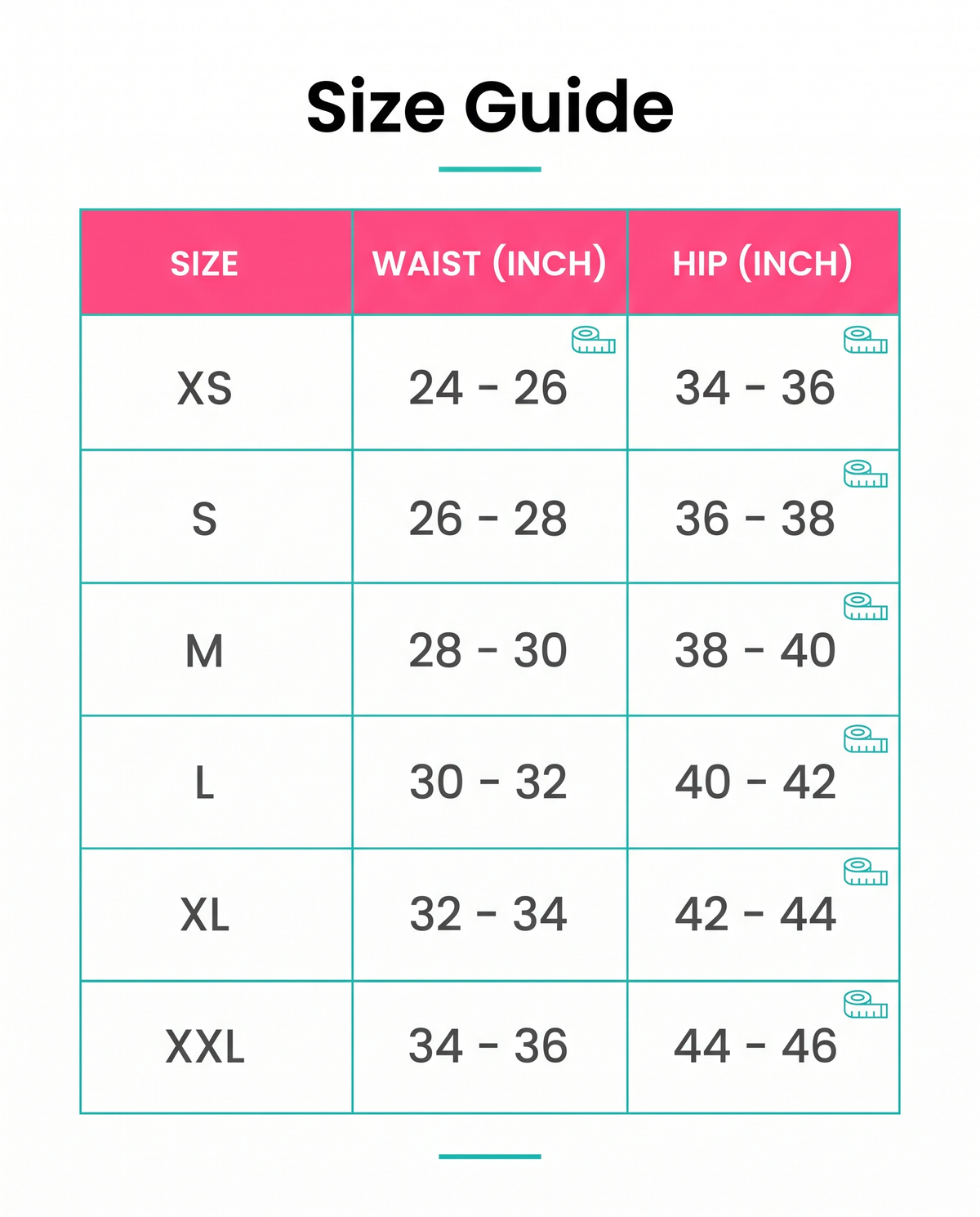 Size guide XS to XXL