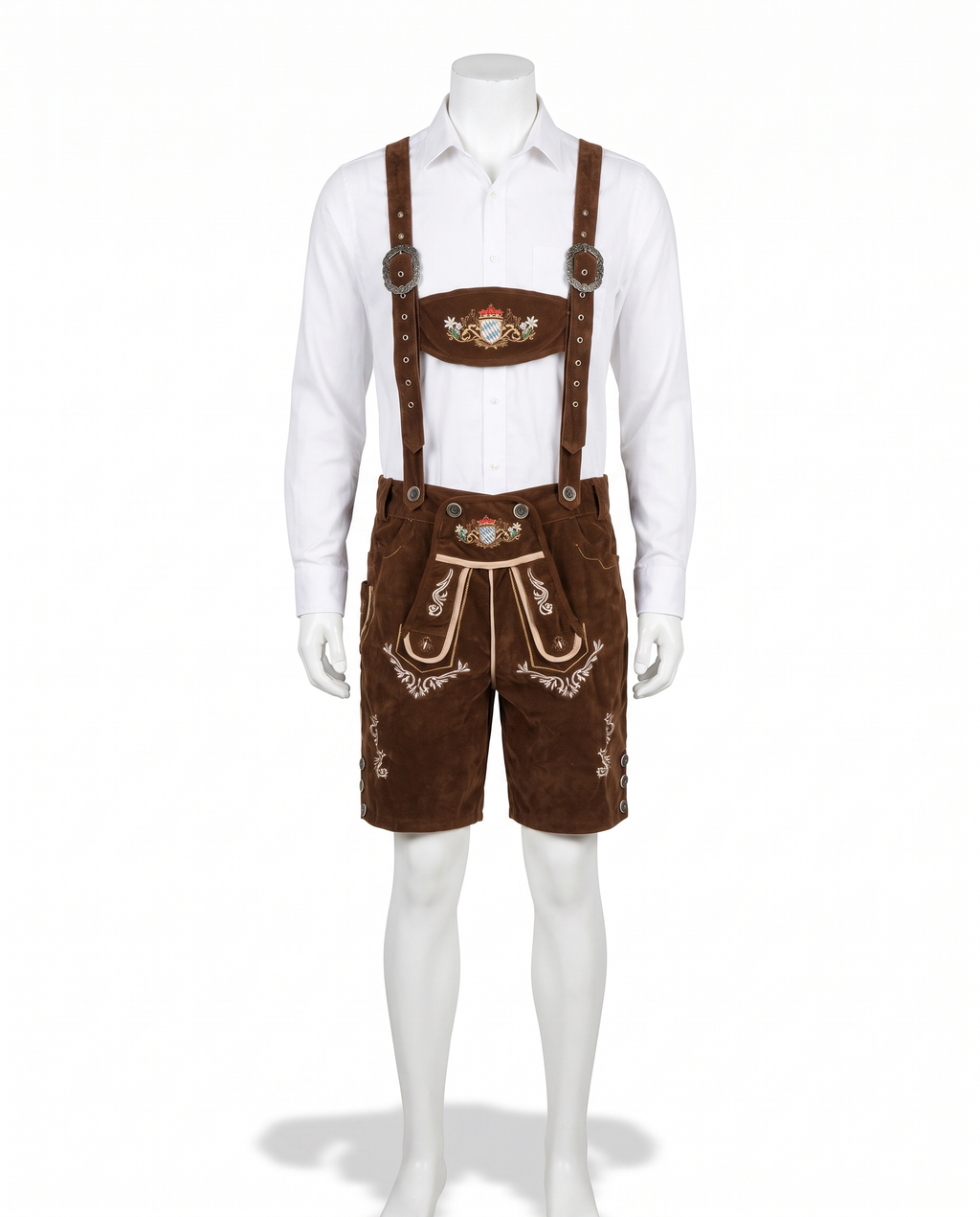 Brown deluxe lederhosen on white background