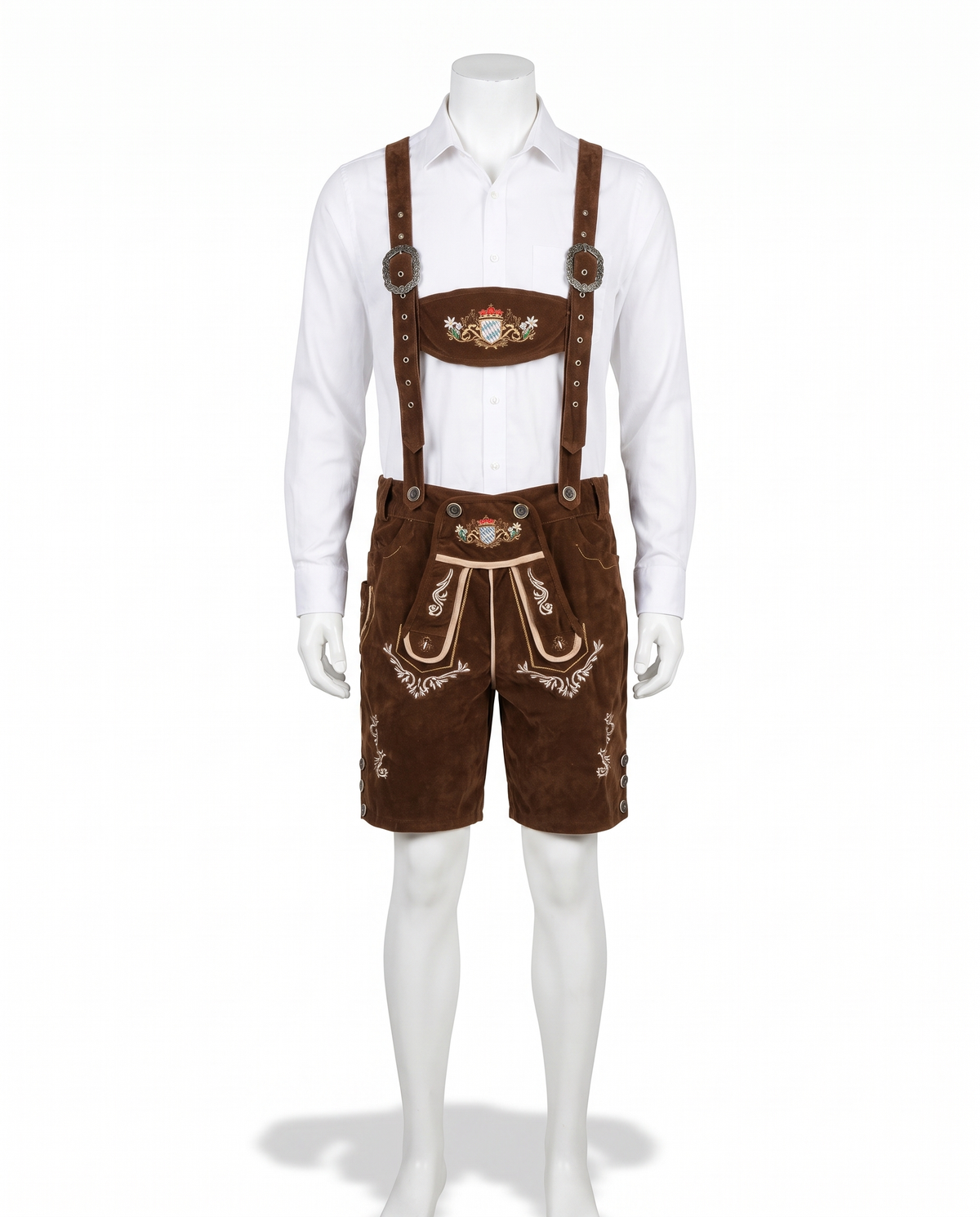 Brown deluxe lederhosen on white background