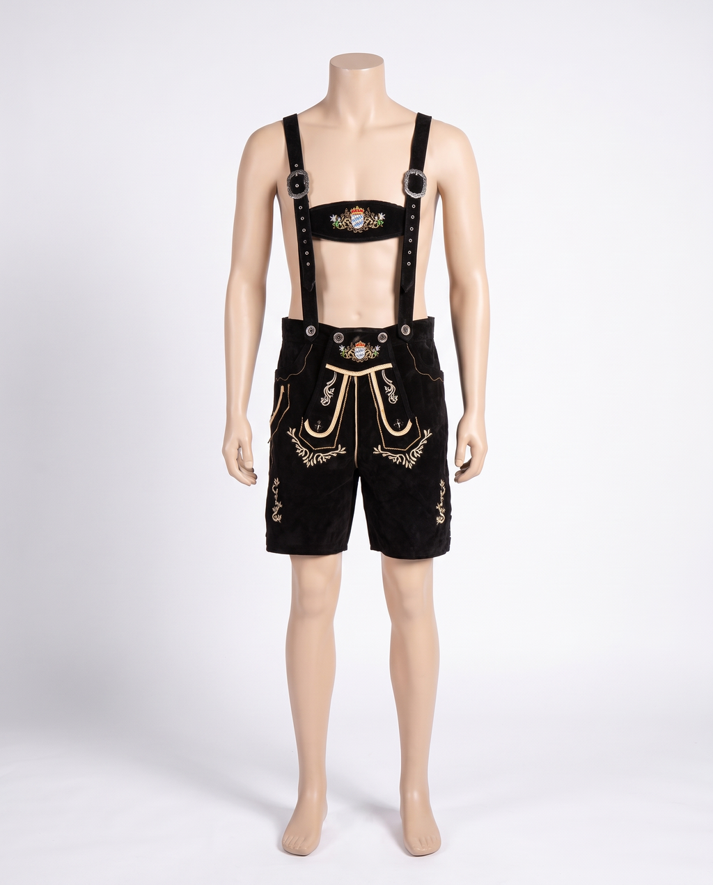 Black deluxe lederhosen on white background