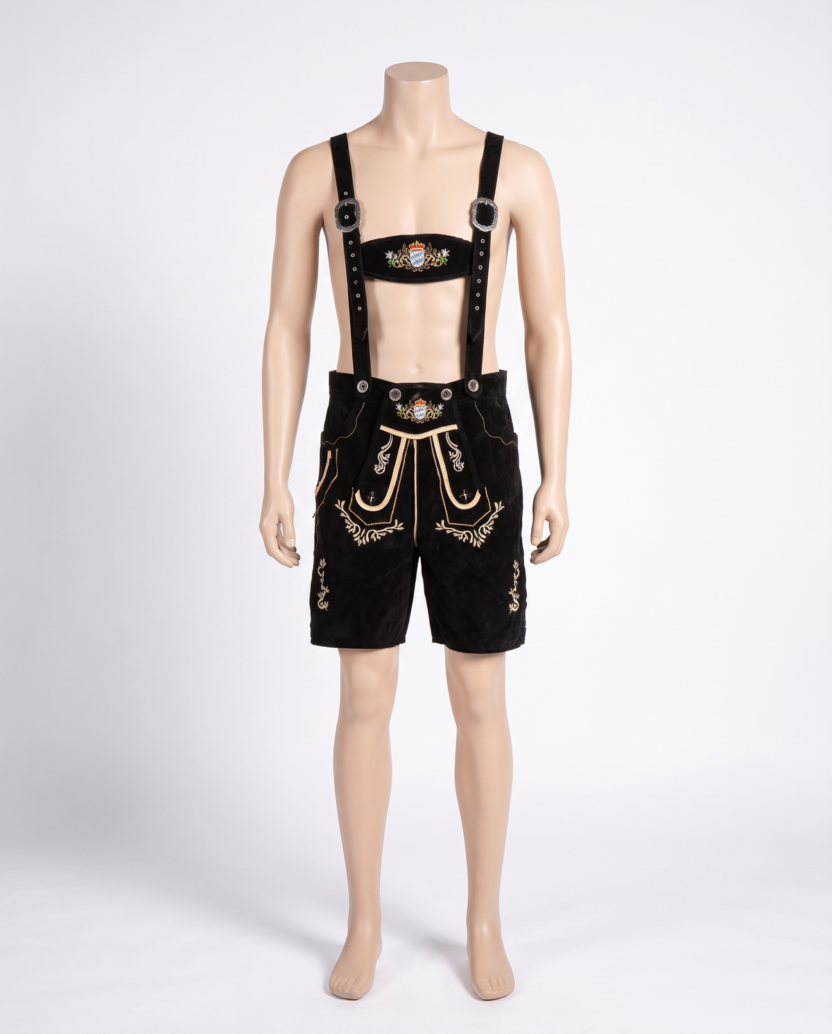 Black deluxe lederhosen on white background