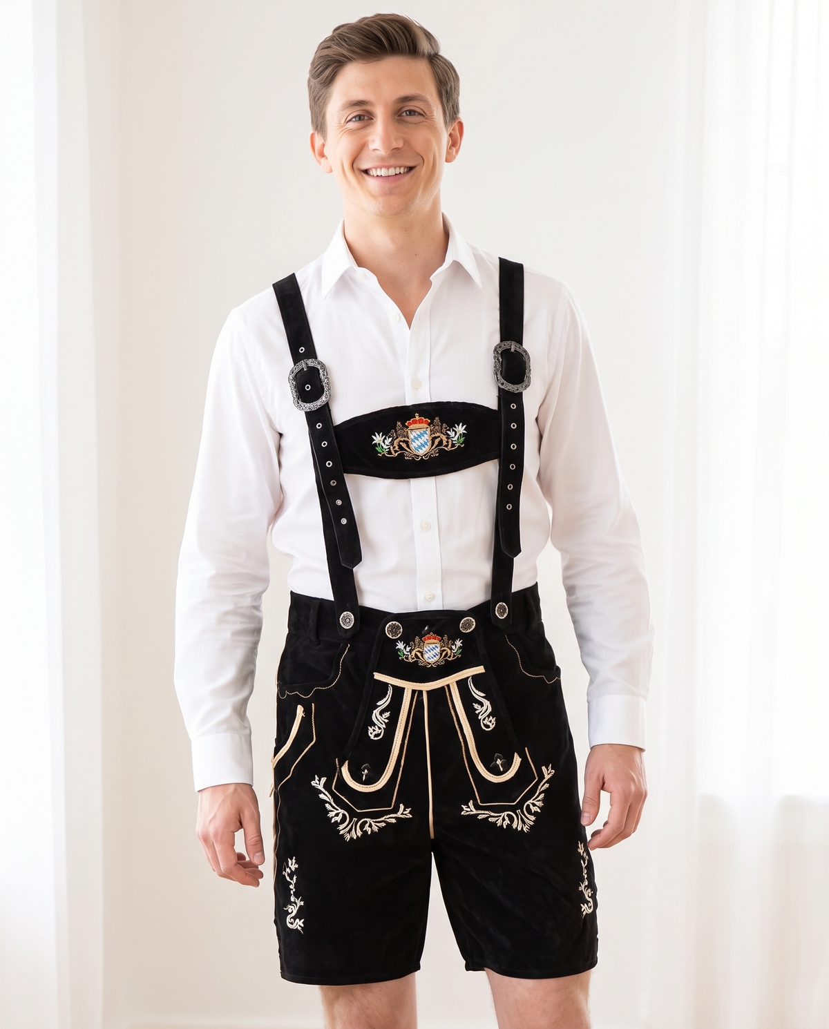 Man wearing black deluxe lederhosen