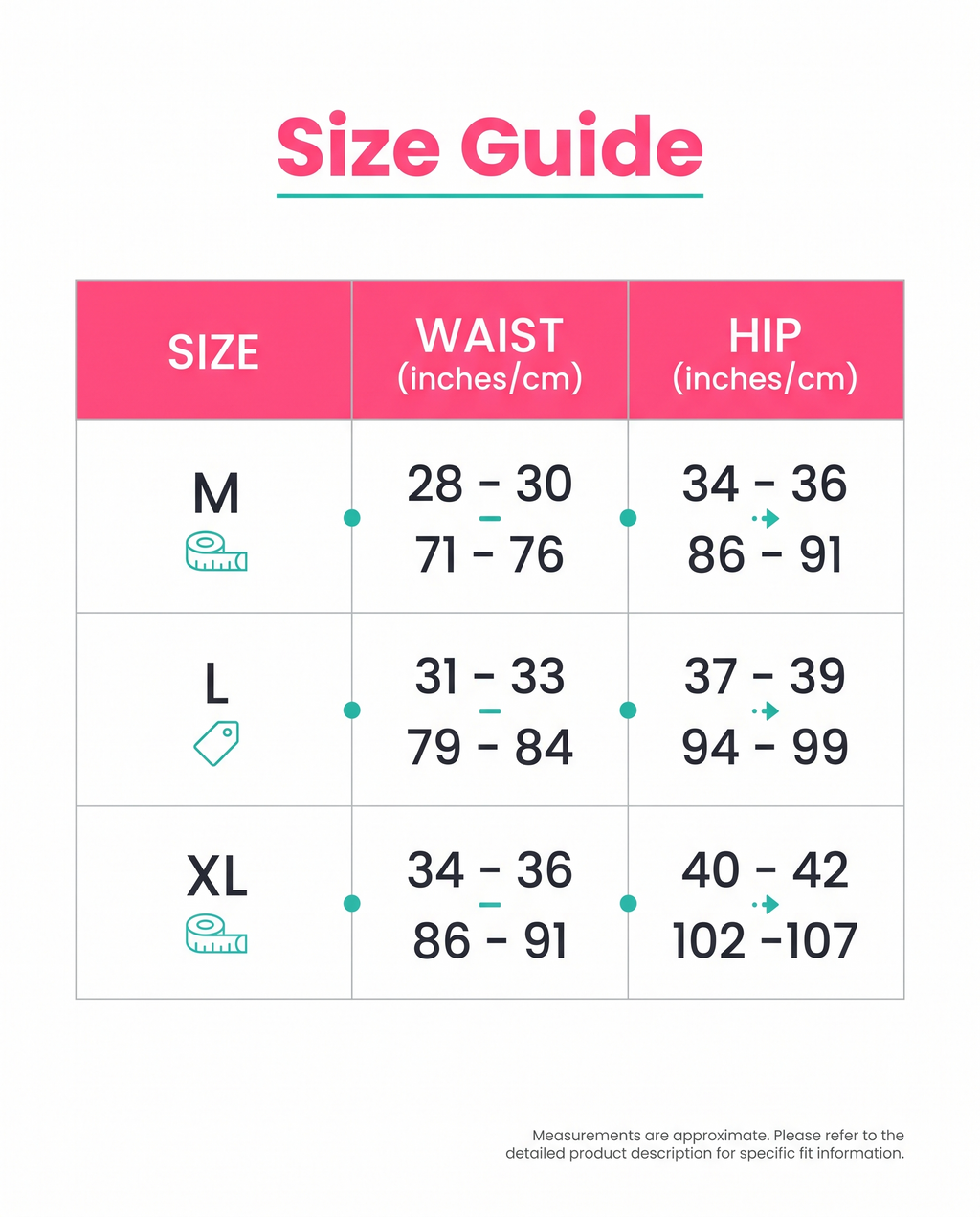 Size guide M to XL