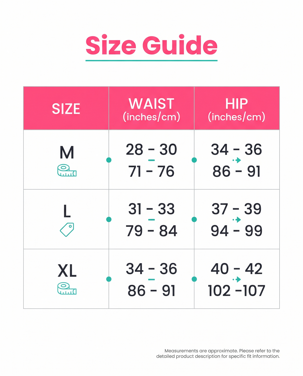 Size guide M to XL