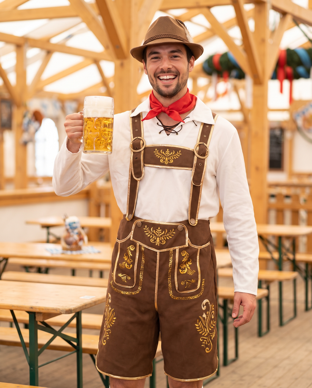 Man wearing traditional lederhosen