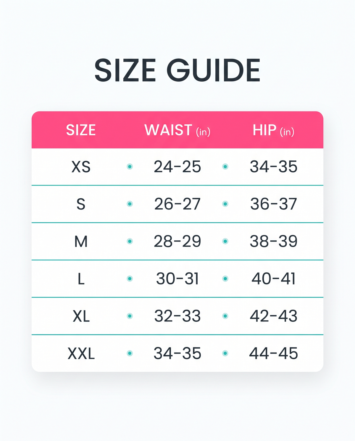 Size guide XS to XXL