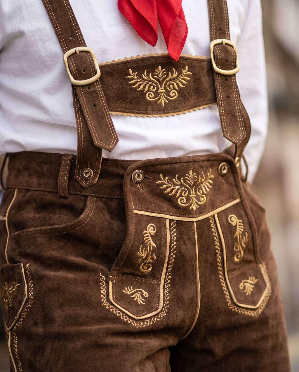 Detail of traditional lederhosen embroidery